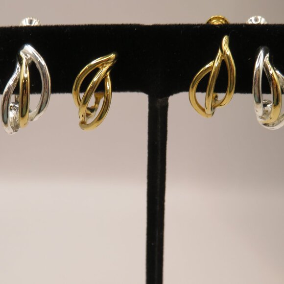 Vintage Napier Clip and Screw-on Earrings Gold & Silver Tone 2 Pairs - Picture 2 of 5